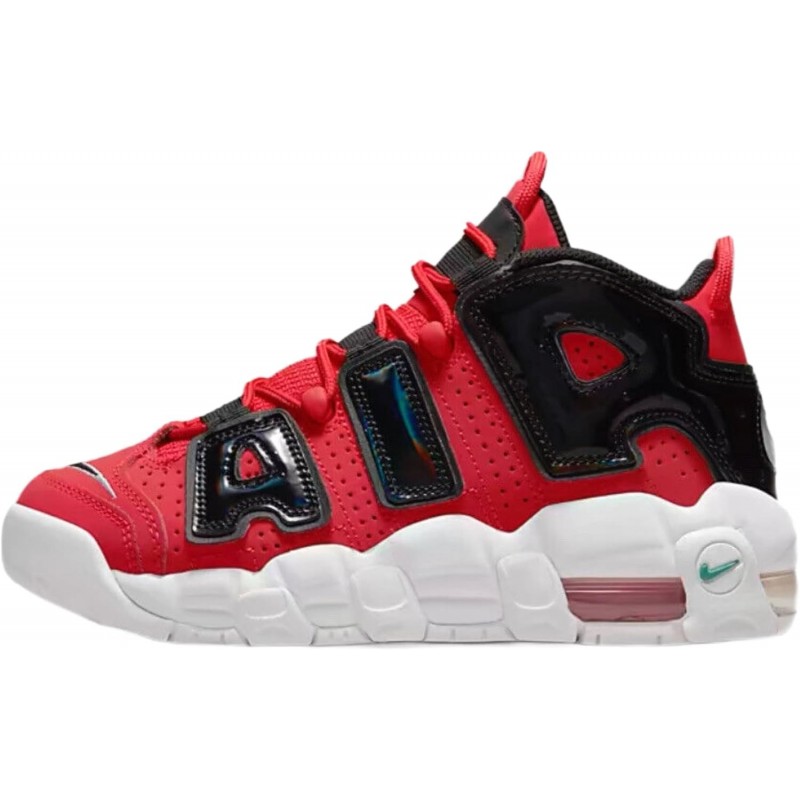 Chaussures Nike Air More Uptempo pour enfants (DV2205-600, Homard/Blanc/Bruit vert/Noir)