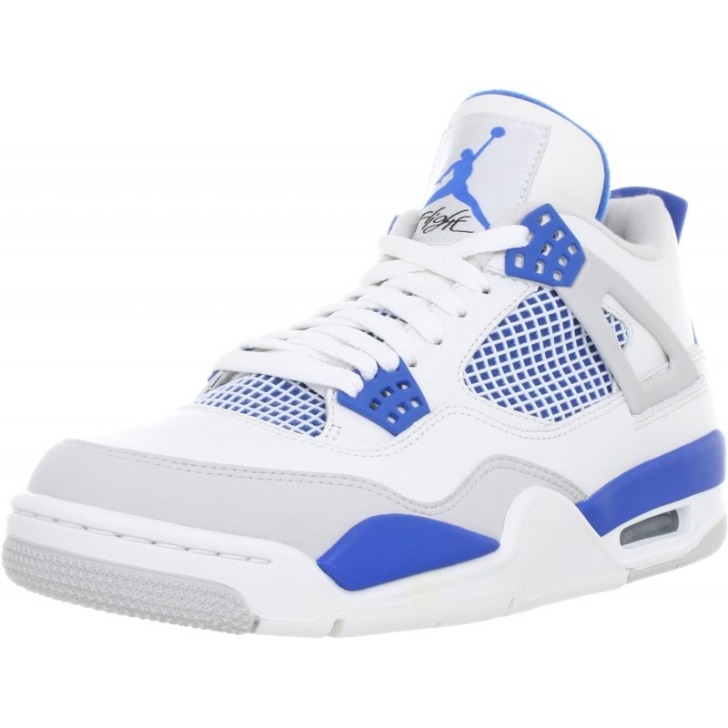 Nike Air Jordan 4 308497 105 Blanc Bleu Militaire Basket-Ball Gym Chaussure pour Homme (Blanc Bleu Militaire)